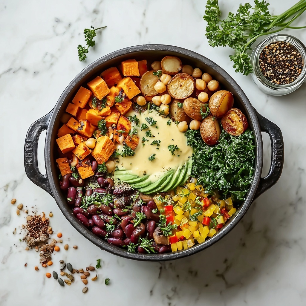 Vibrant Buddha Bowl with Roasted Sweet Potatoes, Chickpeas, Spinach, and Tahini Dressing Recipe - Recipe Image