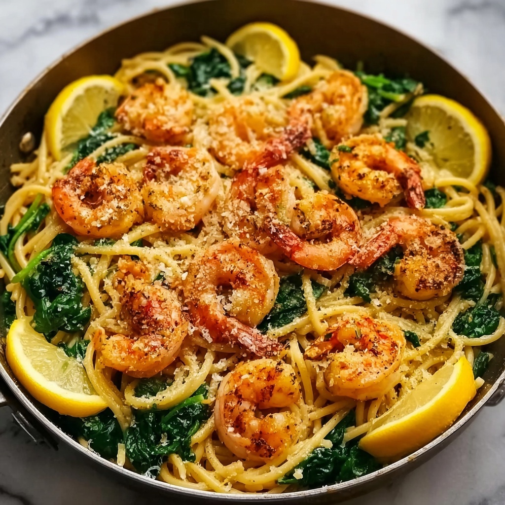 Lemon Garlic Shrimp Pasta with Spinach Recipe - Recipe Image