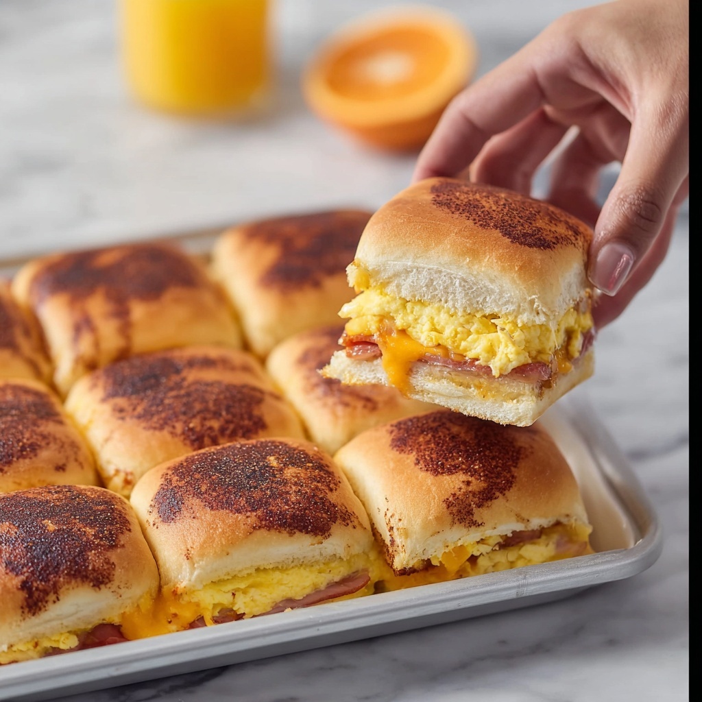Breakfast Sliders with Cheddar, Ham, and Scrambled Eggs Recipe - Recipe Image