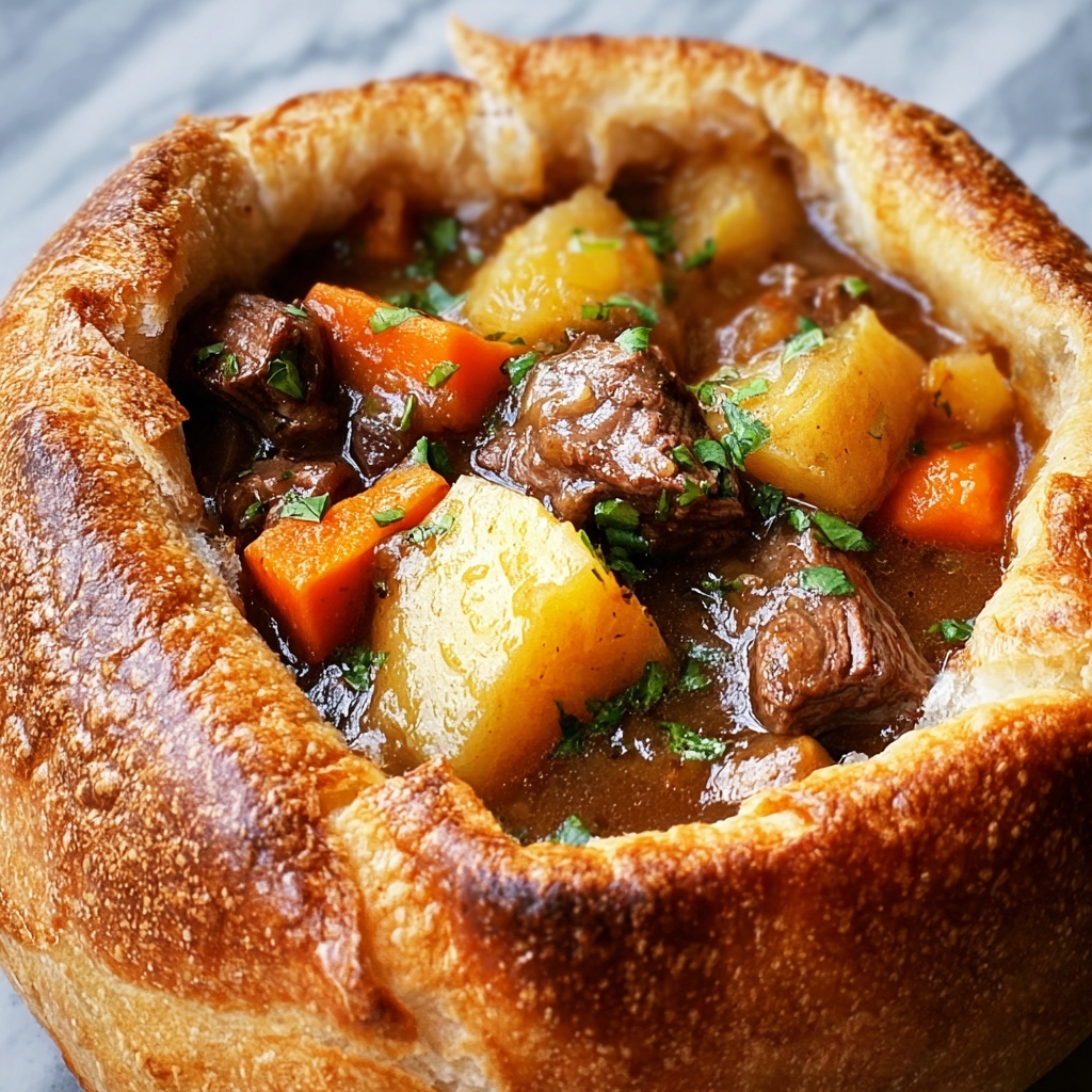 Beef Stew in a Sourdough Bread Bowl Recipe - Recipe Image