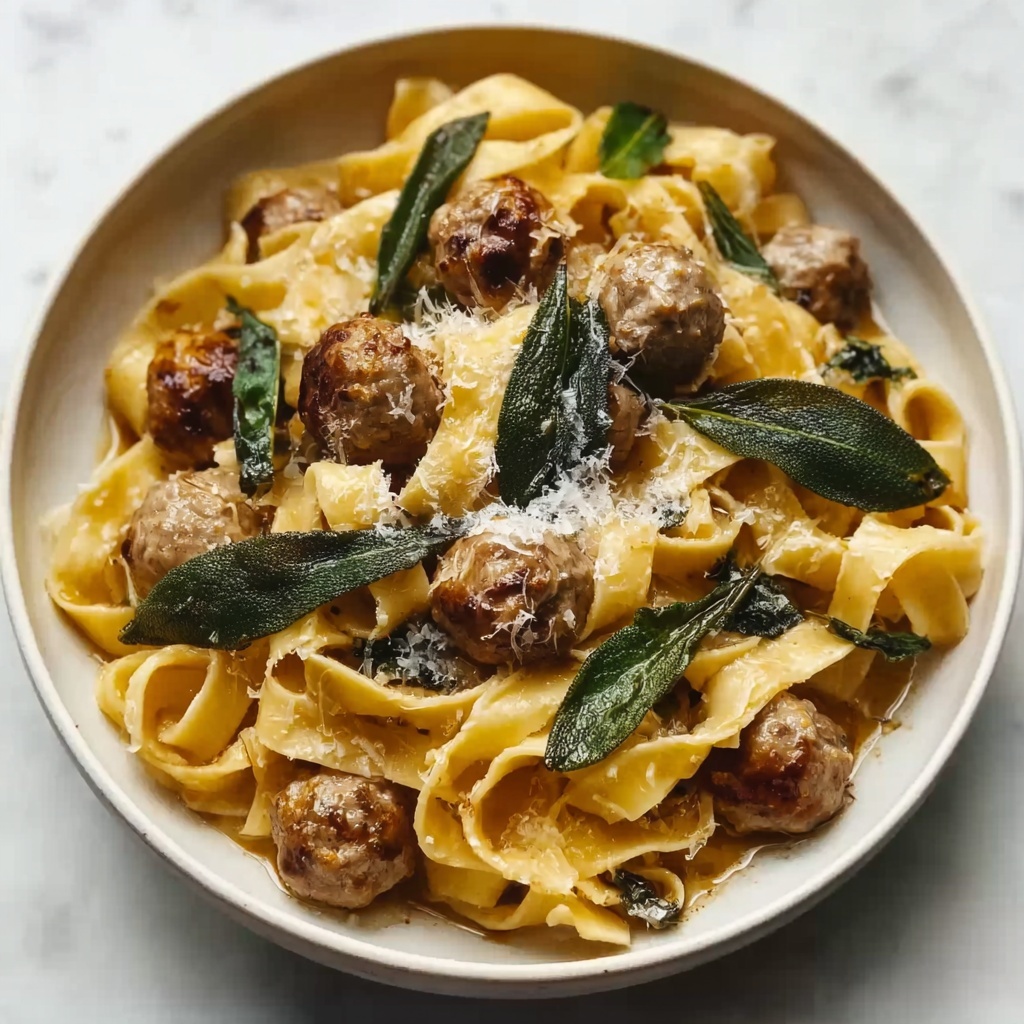 Winter Pasta with Mushrooms, Sausage Meatballs, Walnuts & Crispy Sage Recipe - Recipe Image