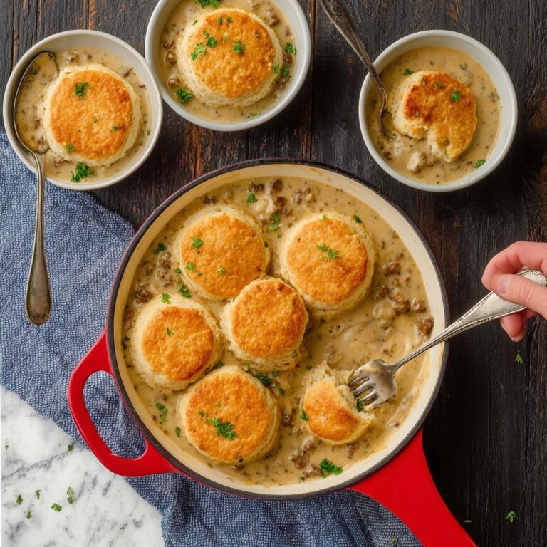 One Pan Sausage Biscuit Gravy Cobbler Recipe
