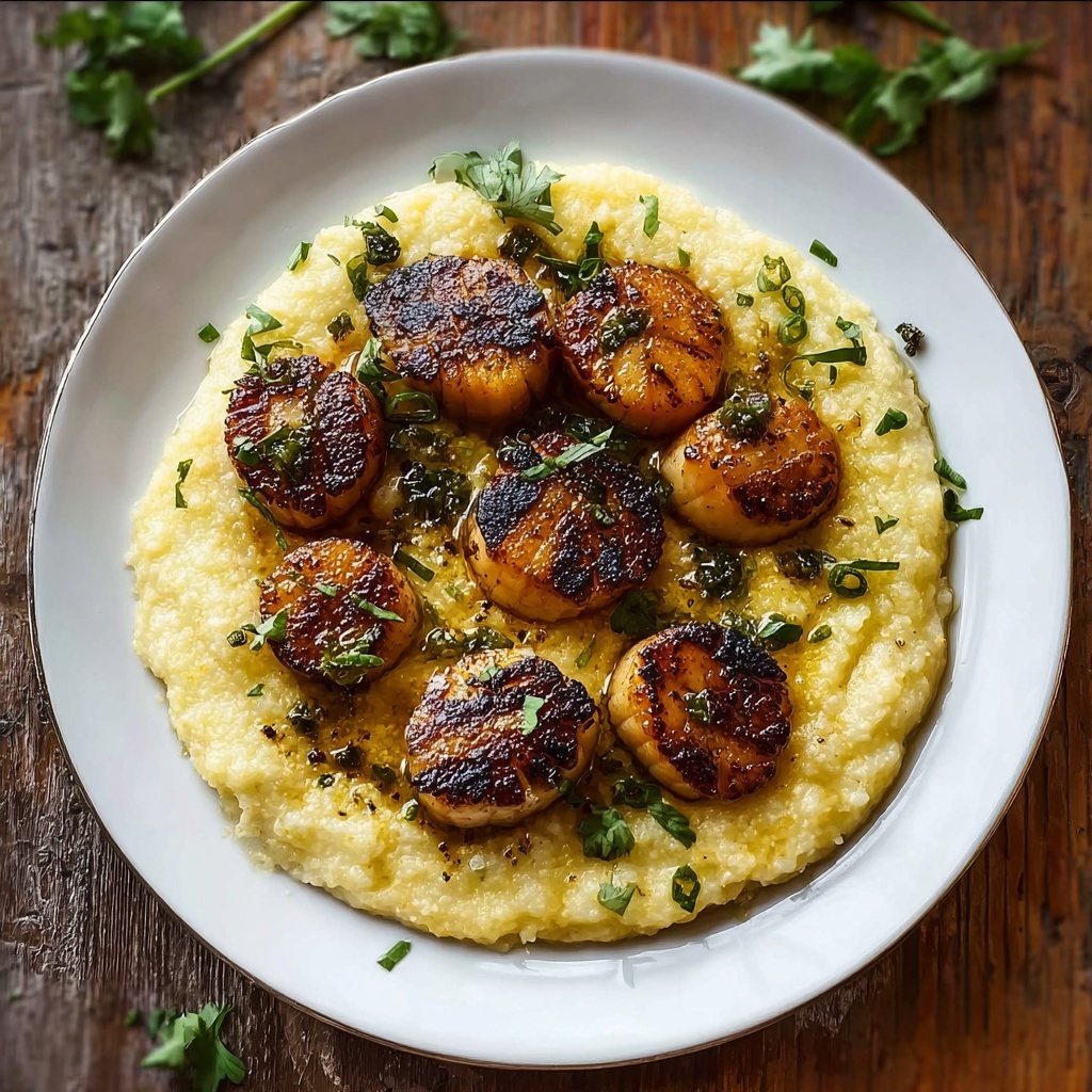 Honey Butter Blackened Scallops with Herby Polenta Recipe - Recipe Image
