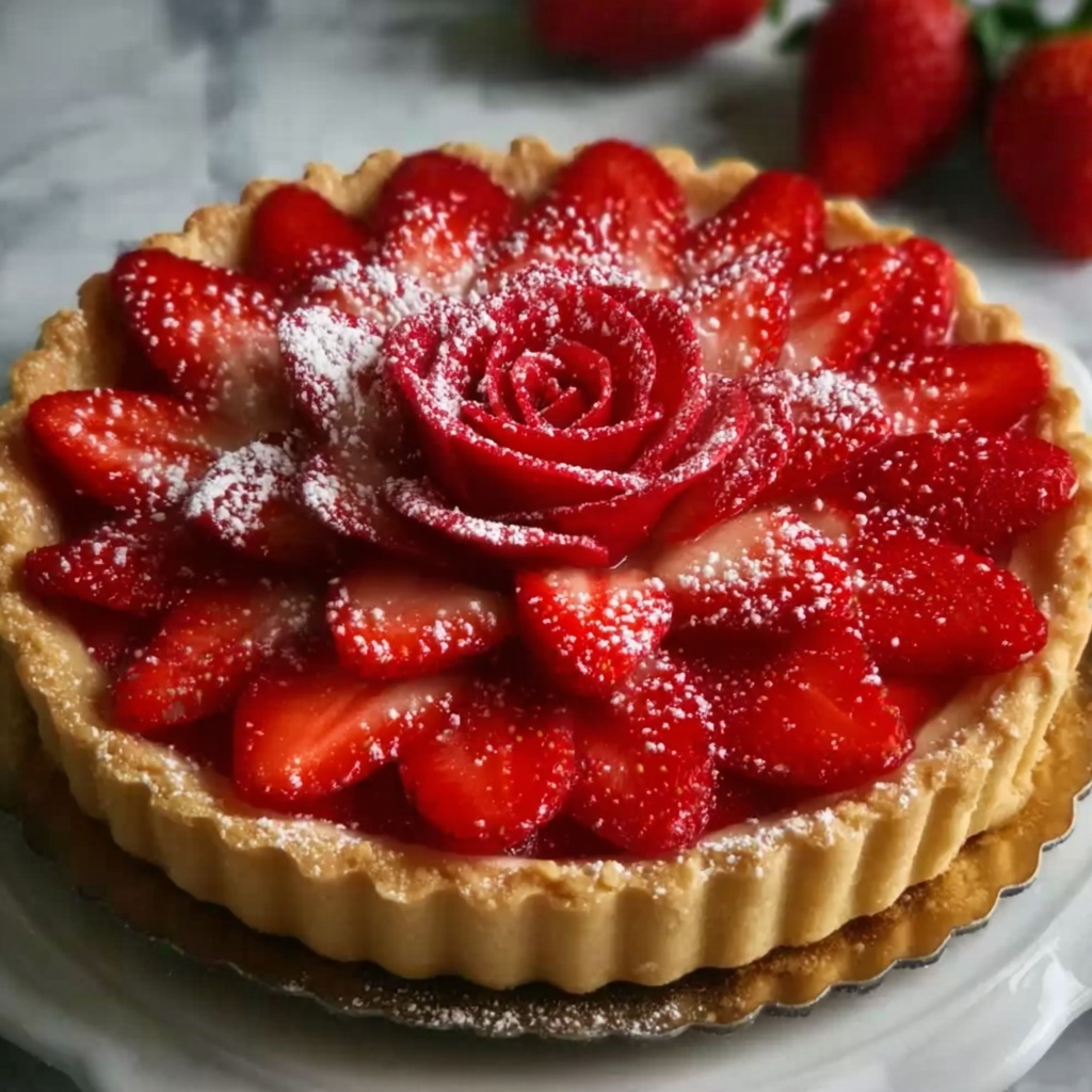 Strawberry Rose Tart with Custard Cream Recipe - Recipe Image