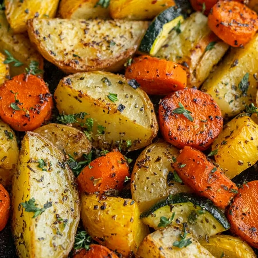 Crispy Garlic Herb Roasted Potatoes, Carrots, and Zucchini Recipe - Recipe Image