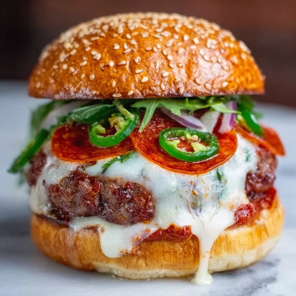 Pepperoni Burger with Provolone and Brioche Recipe - Recipe Image