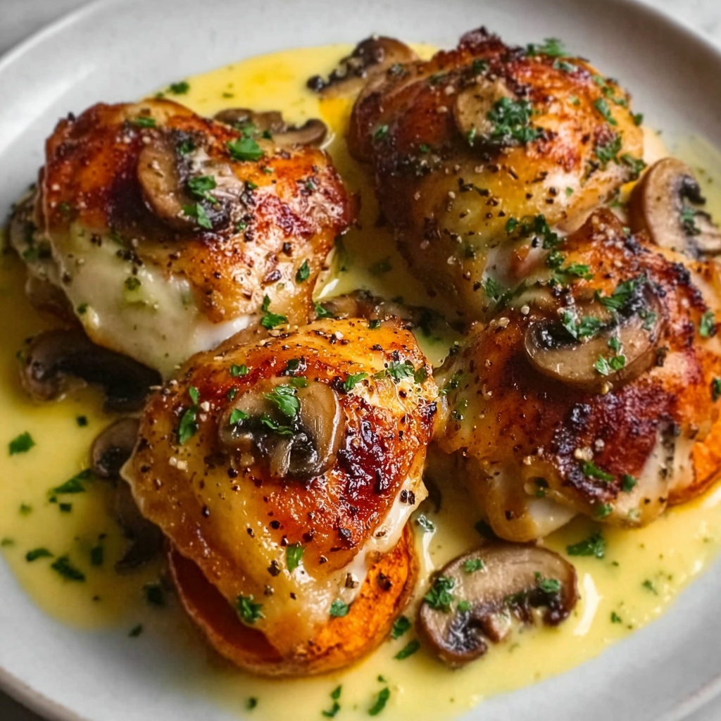 Cheesy Garlic Butter Mushroom Stuffed Chicken Recipe - Recipe Image