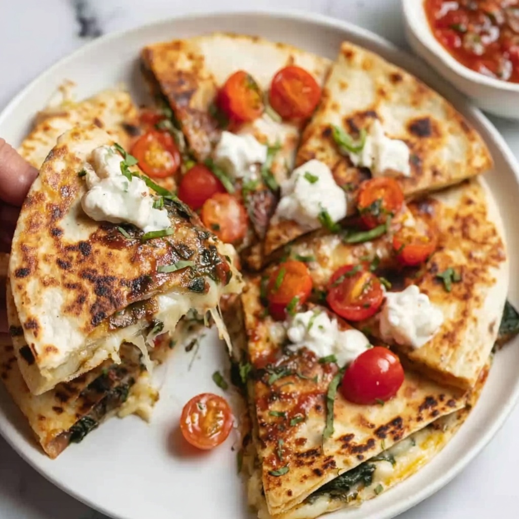 Mediterranean Quesadillas with Spinach, Feta, Mozzarella, and Red Onion Recipe - Recipe Image