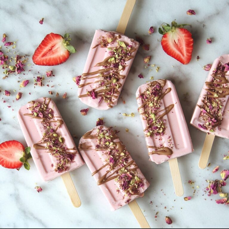 Strawberry Rose Popsicles with Chocolate Drizzle and Pistachios Recipe