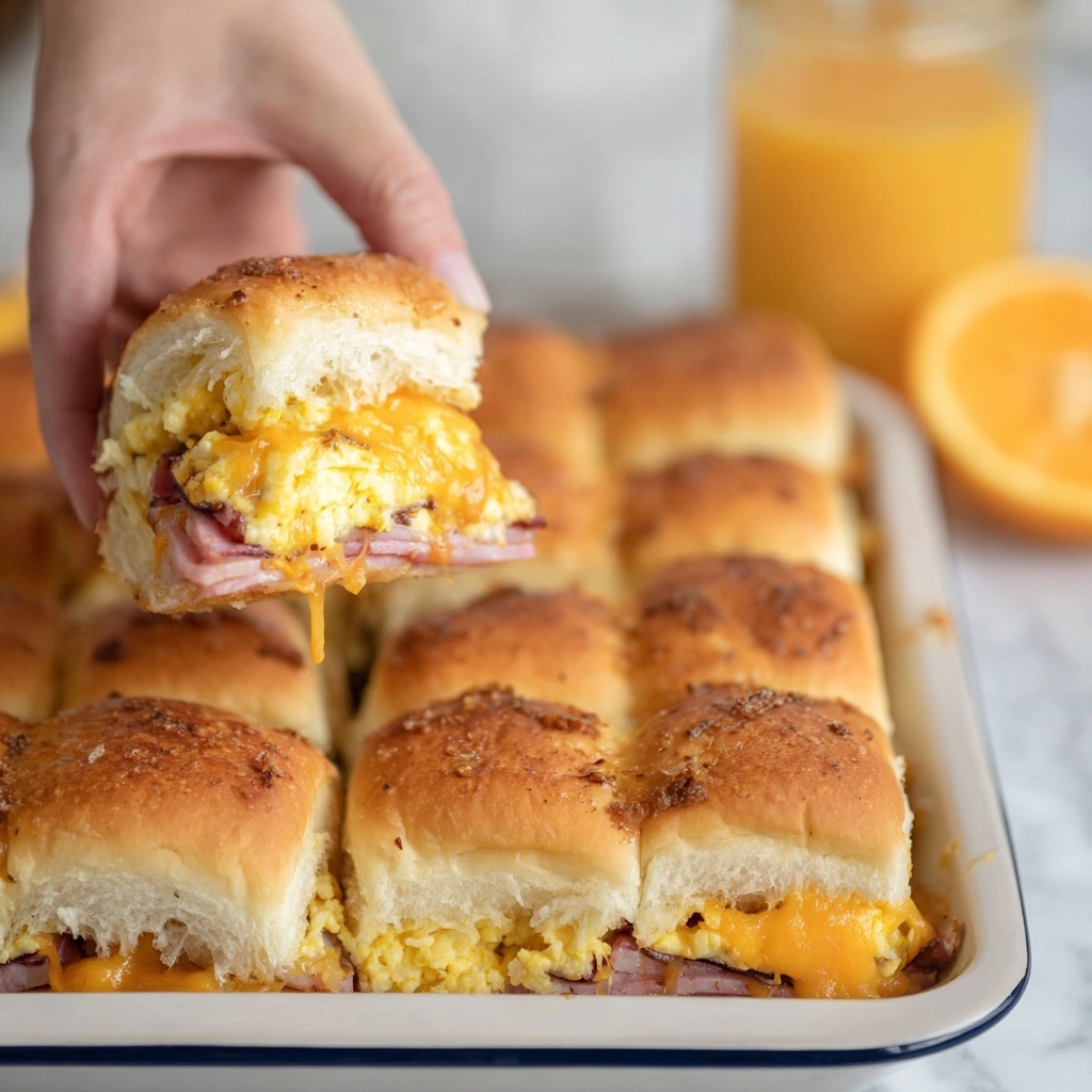 Breakfast Sliders with Cheddar, Ham, and Scrambled Eggs Recipe - Recipe Image