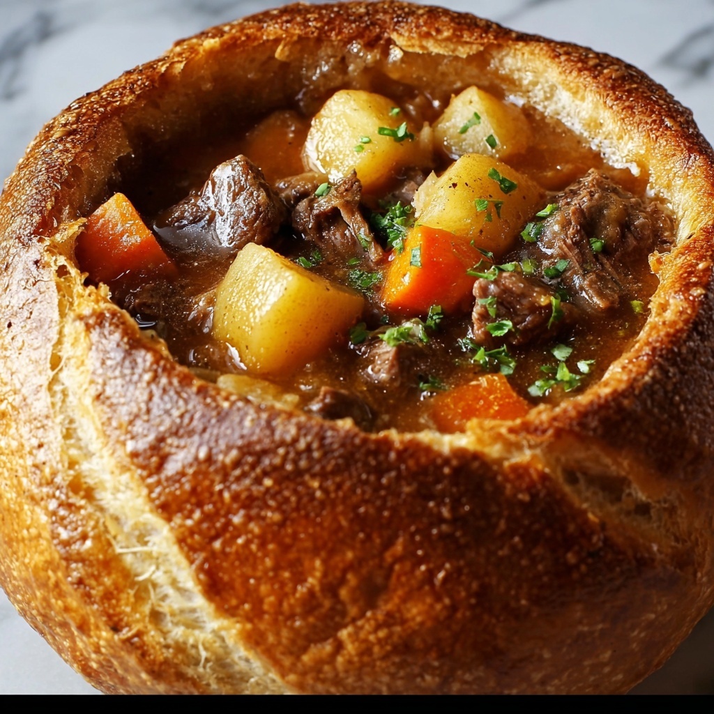 Beef Stew in a Sourdough Bread Bowl Recipe - Recipe Image
