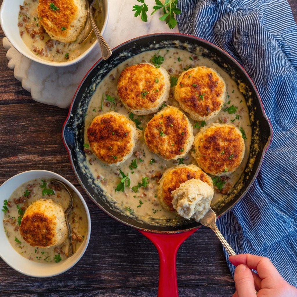 One Pan Sausage Biscuit Gravy Cobbler Recipe - Recipe Image