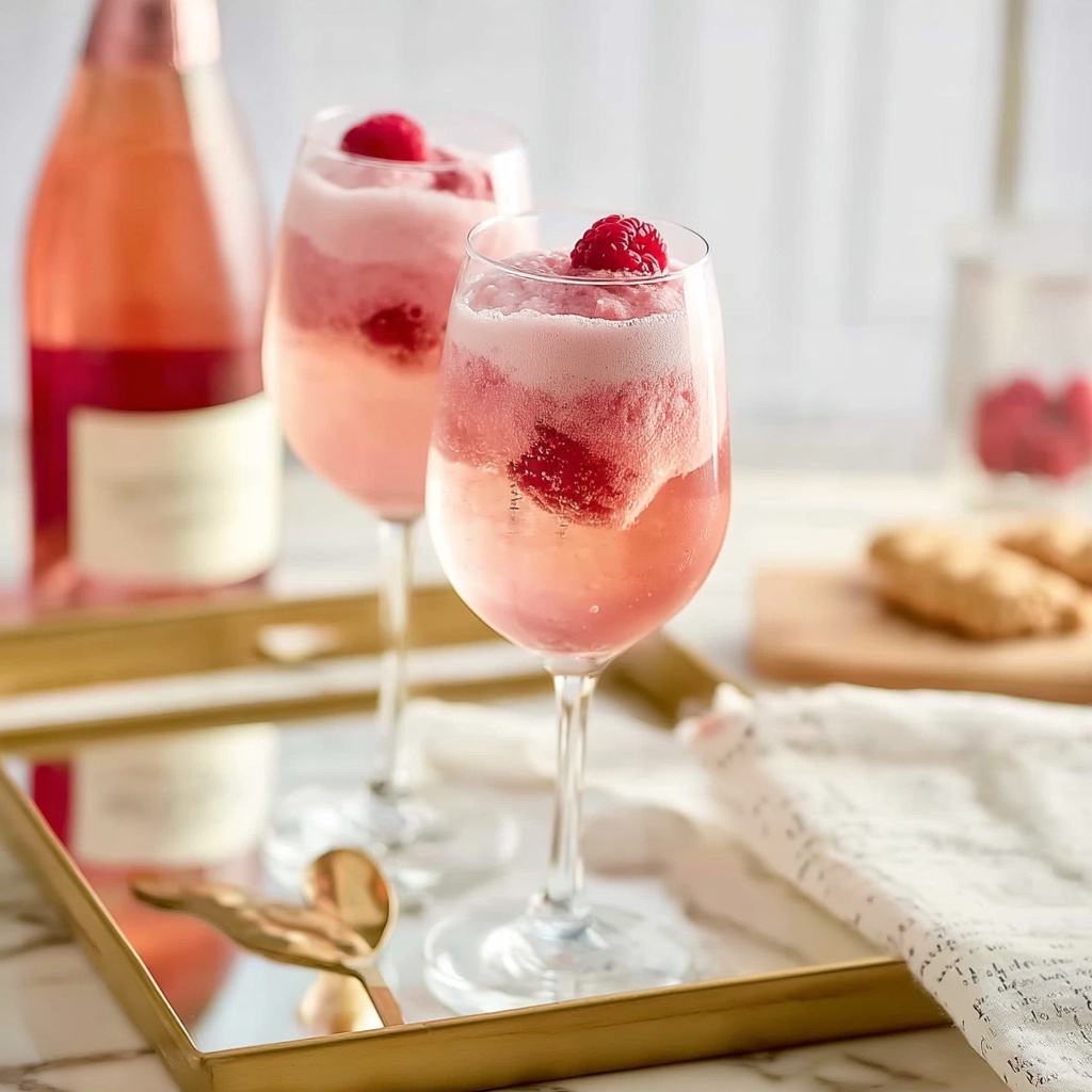 Raspberry Sorbet Pink Champagne Floats Recipe - Recipe Image