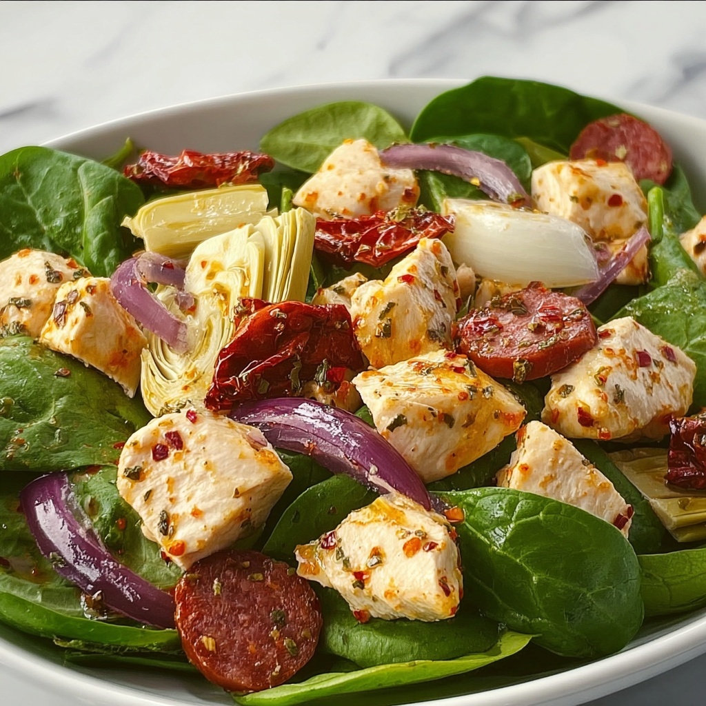 Italian Chicken and Spinach Salad with Artichokes, Salami, and Sun-Dried Tomatoes Recipe - Recipe Image
