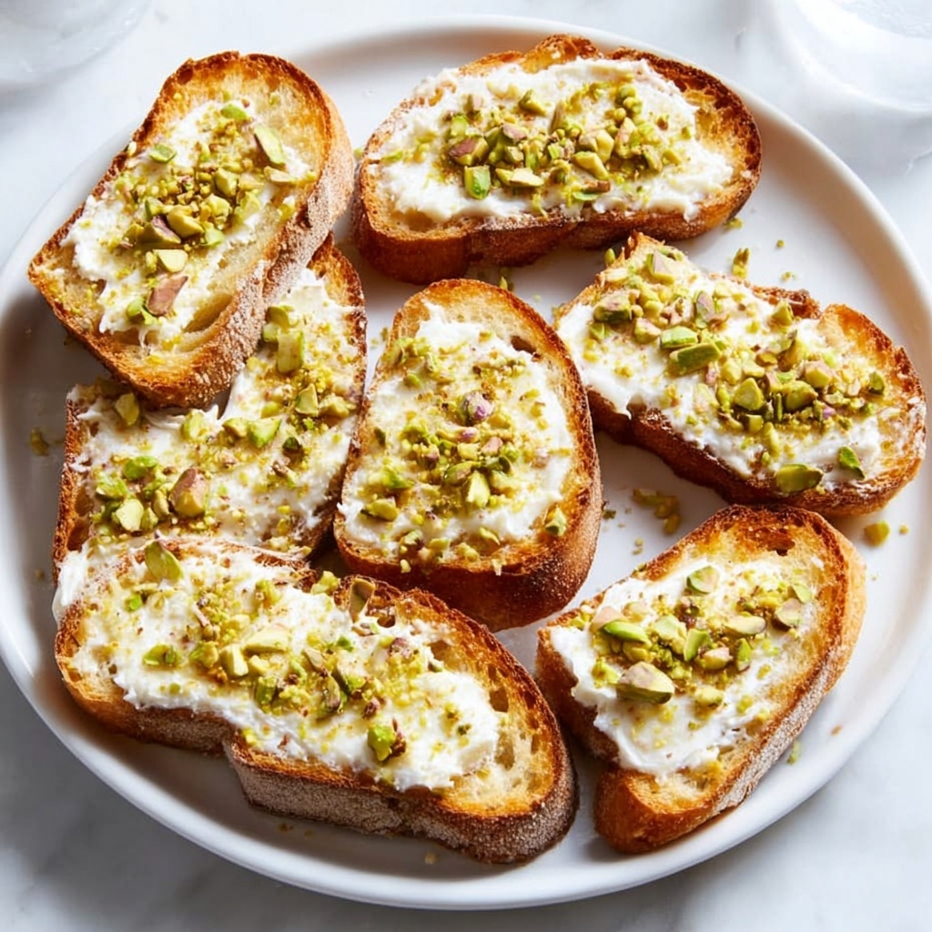 White Cheddar Brussels Sprouts & Pistachio Crostini with Hot Honey Recipe - Recipe Image