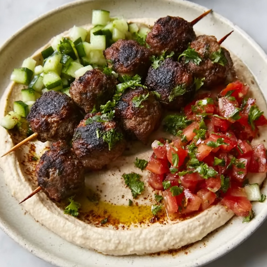 Beef Kefta with Hummus and Tomato Cucumber Salad: An Incredible Ultimate Recipe - Recipe Image