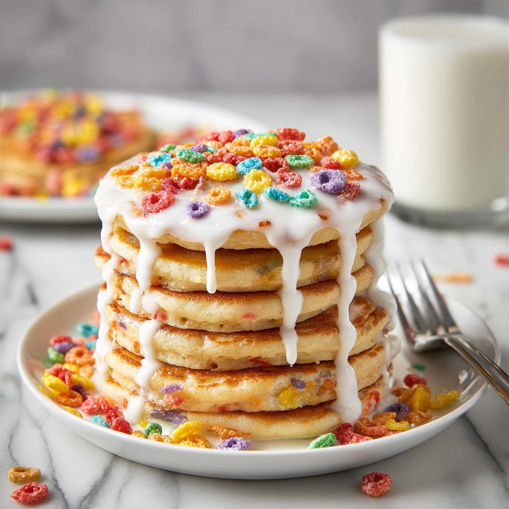 Fruity Pebble Pancakes with Marshmallow Fluff Recipe - Recipe Image