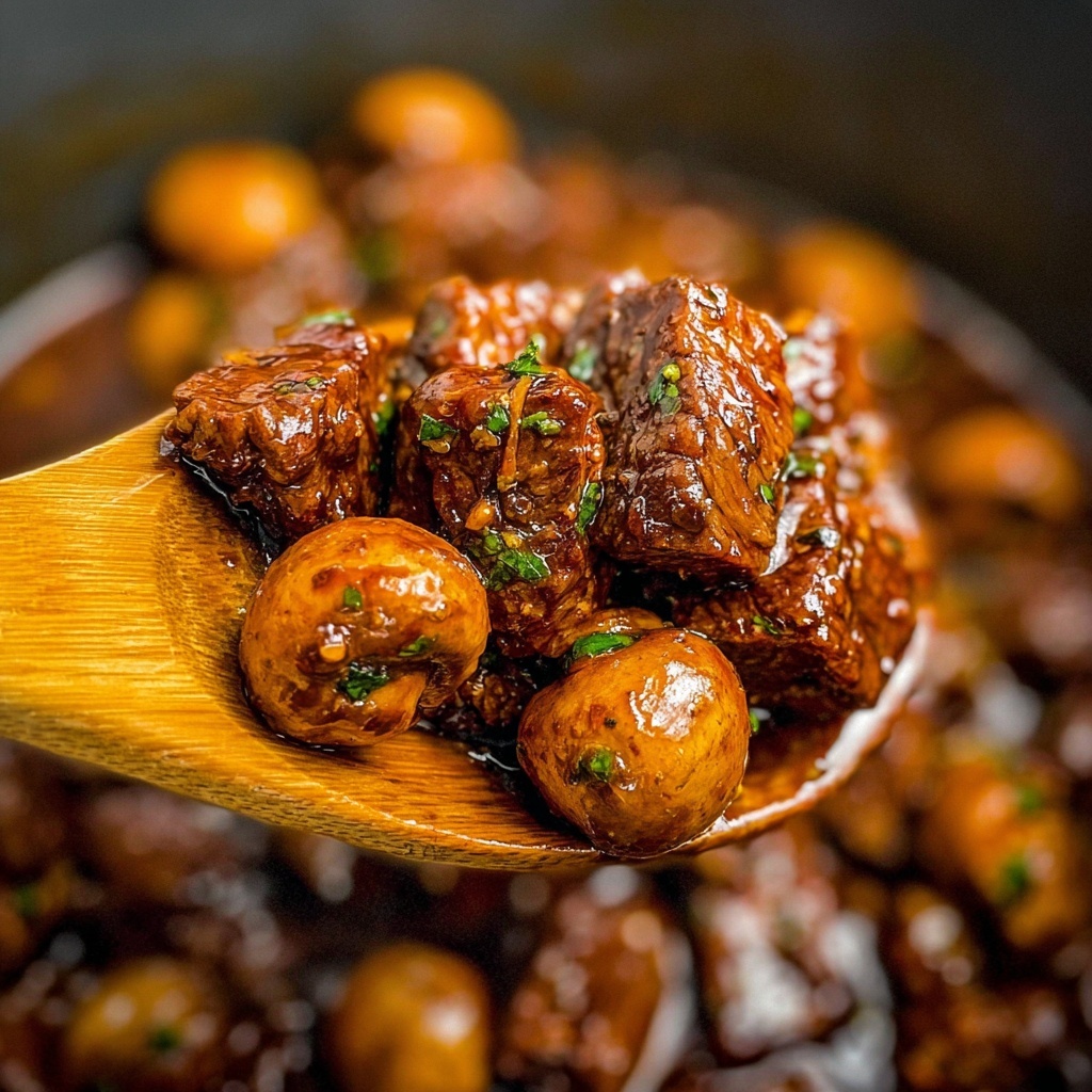 Crockpot Steak Bites with Mushrooms Recipe - Recipe Image