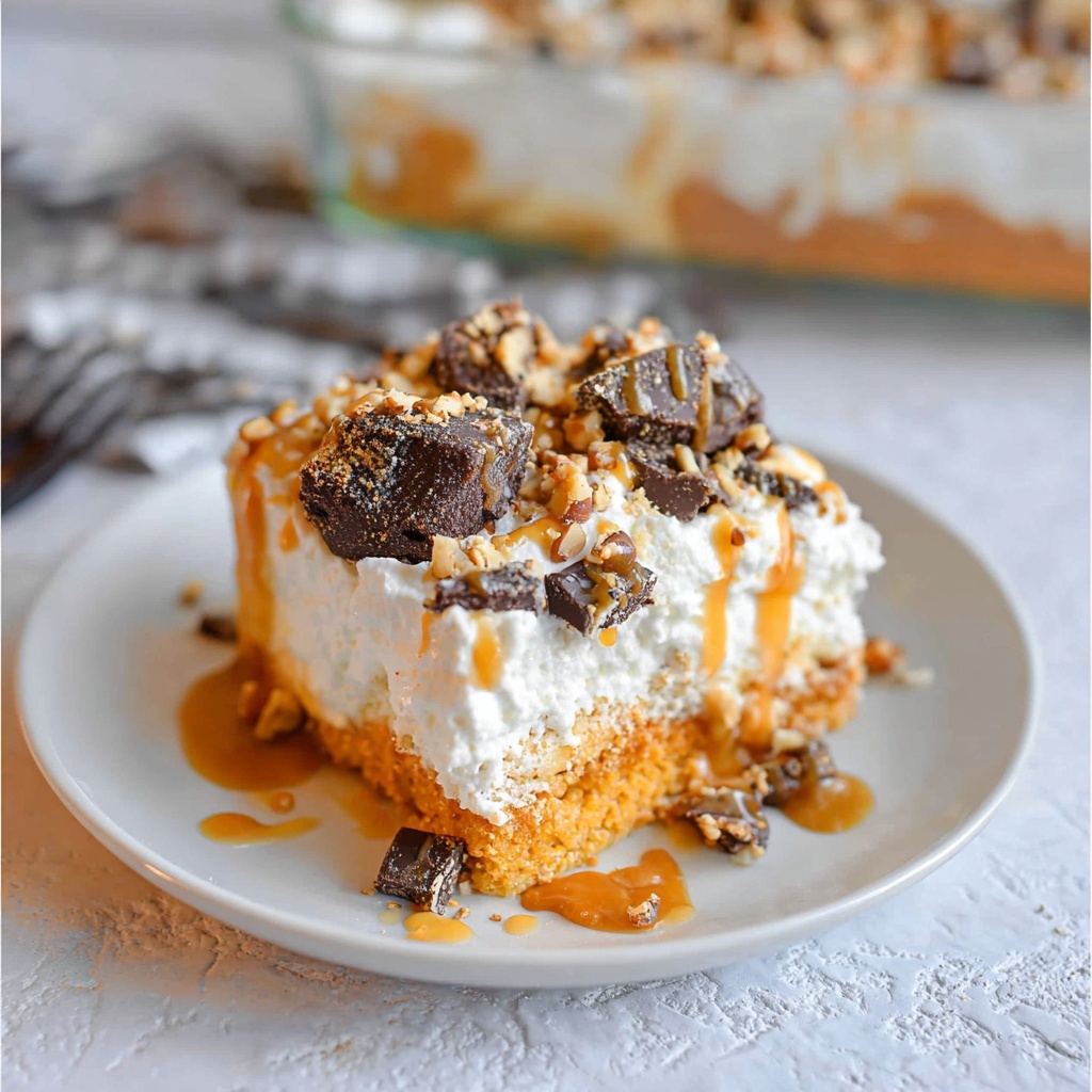 Pumpkin Poke Cake with Caramel, Toffee Bits, and Whipped Cream Recipe - Recipe Image