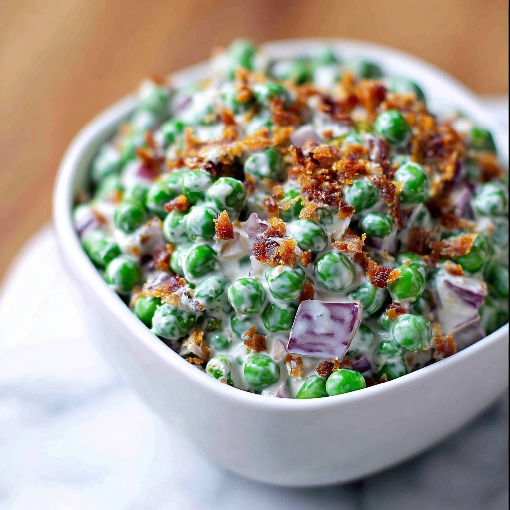 Creamy Pea Salad with Bacon and Cheddar Recipe - Recipe Image