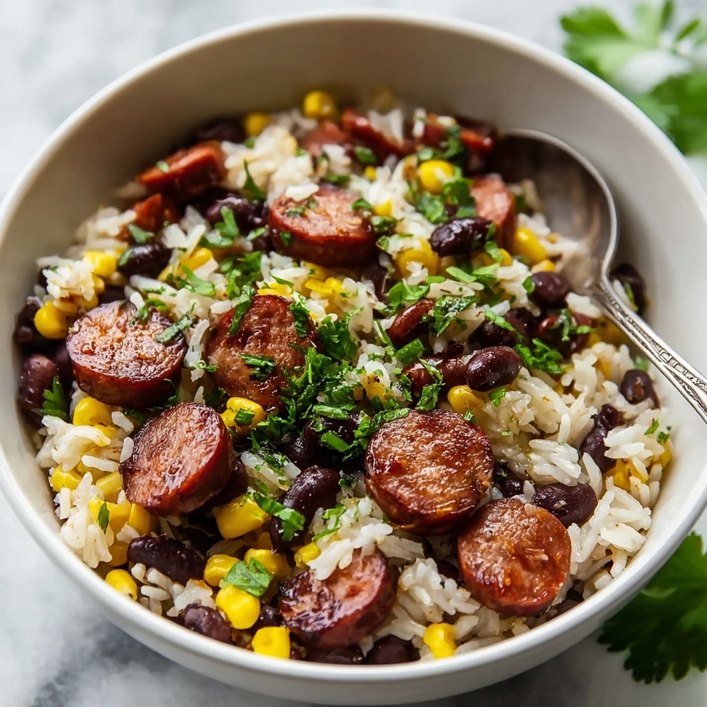 Quick and Hearty Black Beans, Sausage and Rice Skillet Recipe - Recipe Image