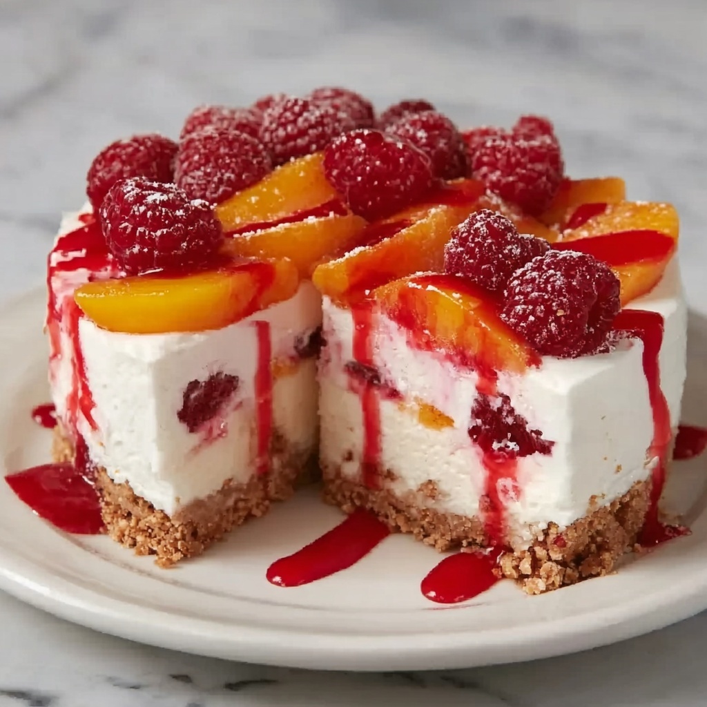 Summer Bliss Peach and Raspberry Cheesecake Delight Recipe - Recipe Image