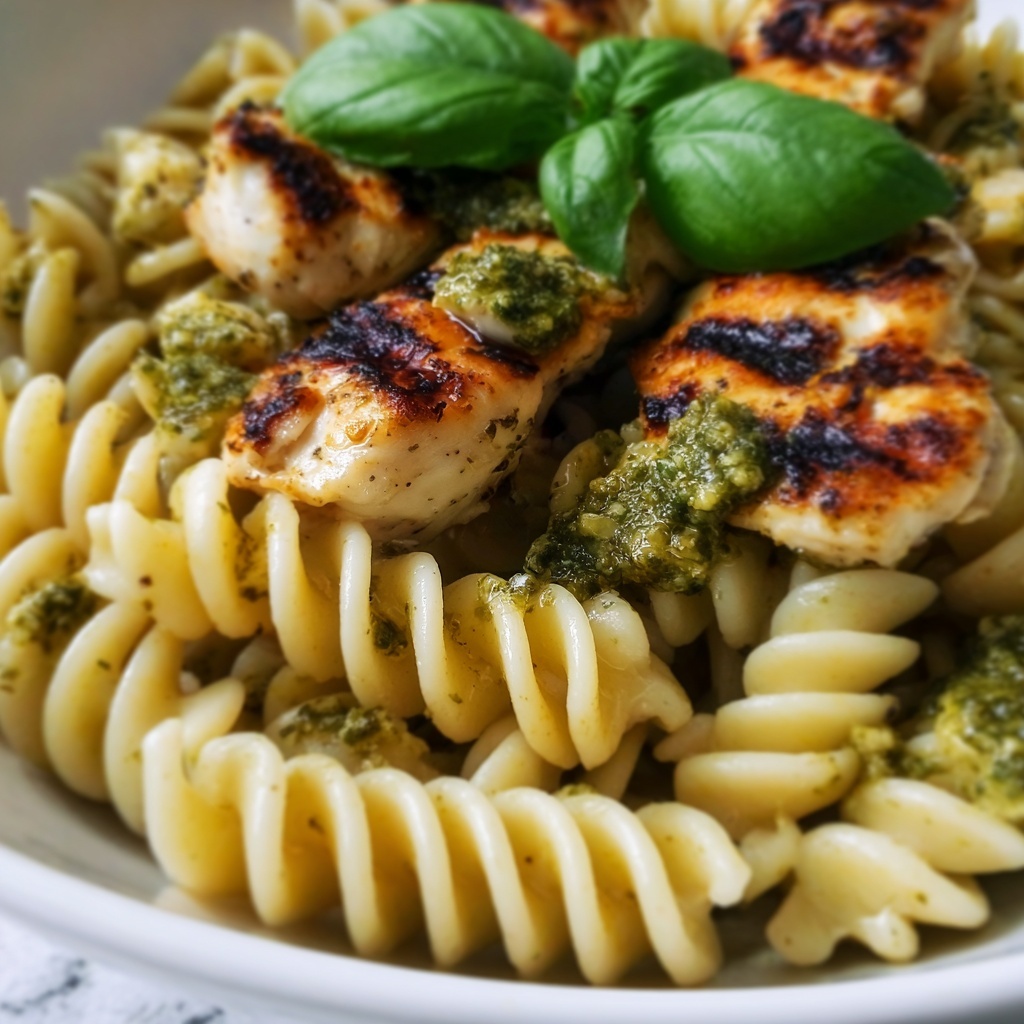 Pasta with Spinach Pesto and Grilled Chicken Recipe - Recipe Image
