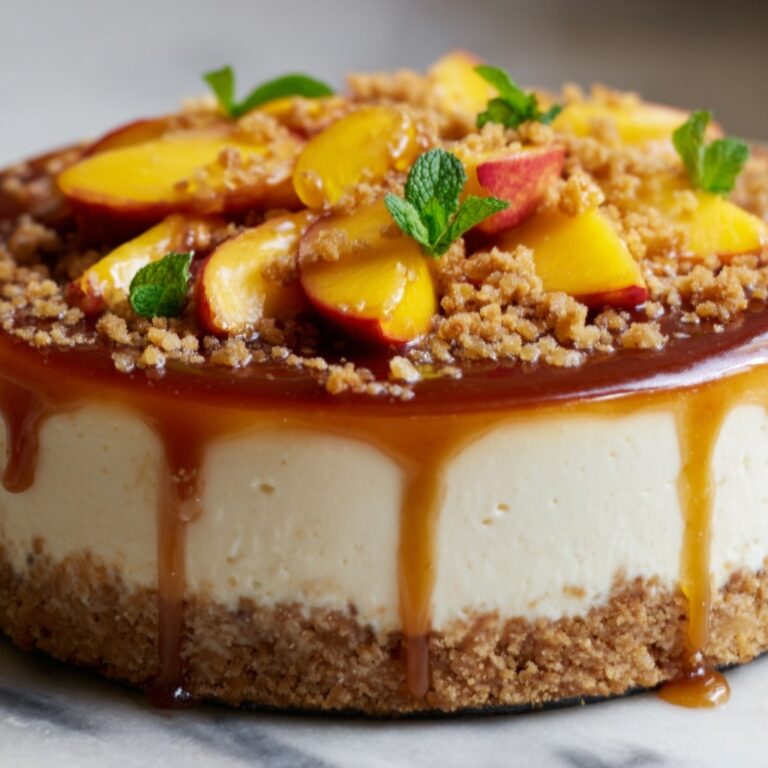 Vanilla Bean Cheesecake with Peach Cobbler & Salted Caramel Recipe