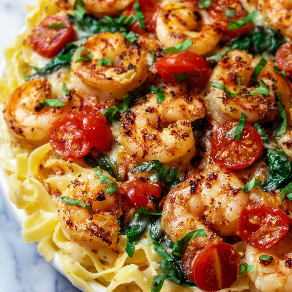 Garlic Butter Shrimp Pasta with Cherry Tomatoes and Spinach Recipe - Recipe Image