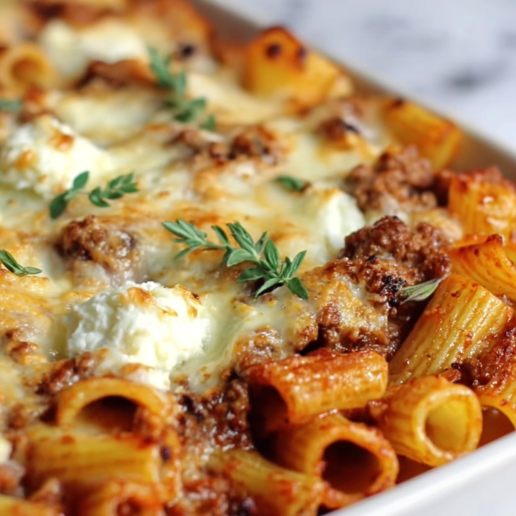 Baked Ziti with Ground Beef and Ricotta Recipe - Recipe Image