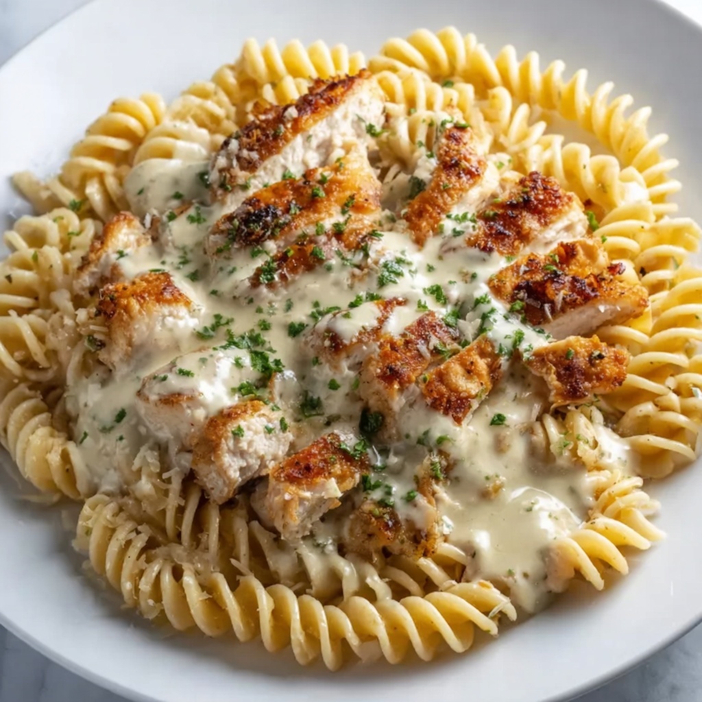 Creamy Garlic Parmesan Chicken & Cheesy Twisted Pasta Recipe - Recipe Image