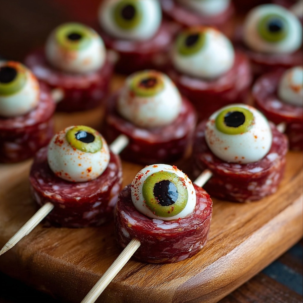 Creepy-Cute Skewered Beef Salami Eyeballs Recipe - Recipe Image