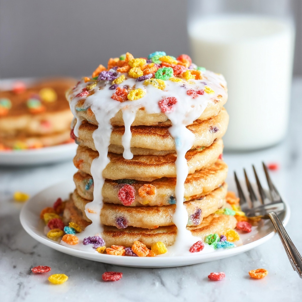 Fruity Pebble Pancakes with Marshmallow Fluff Recipe - Recipe Image
