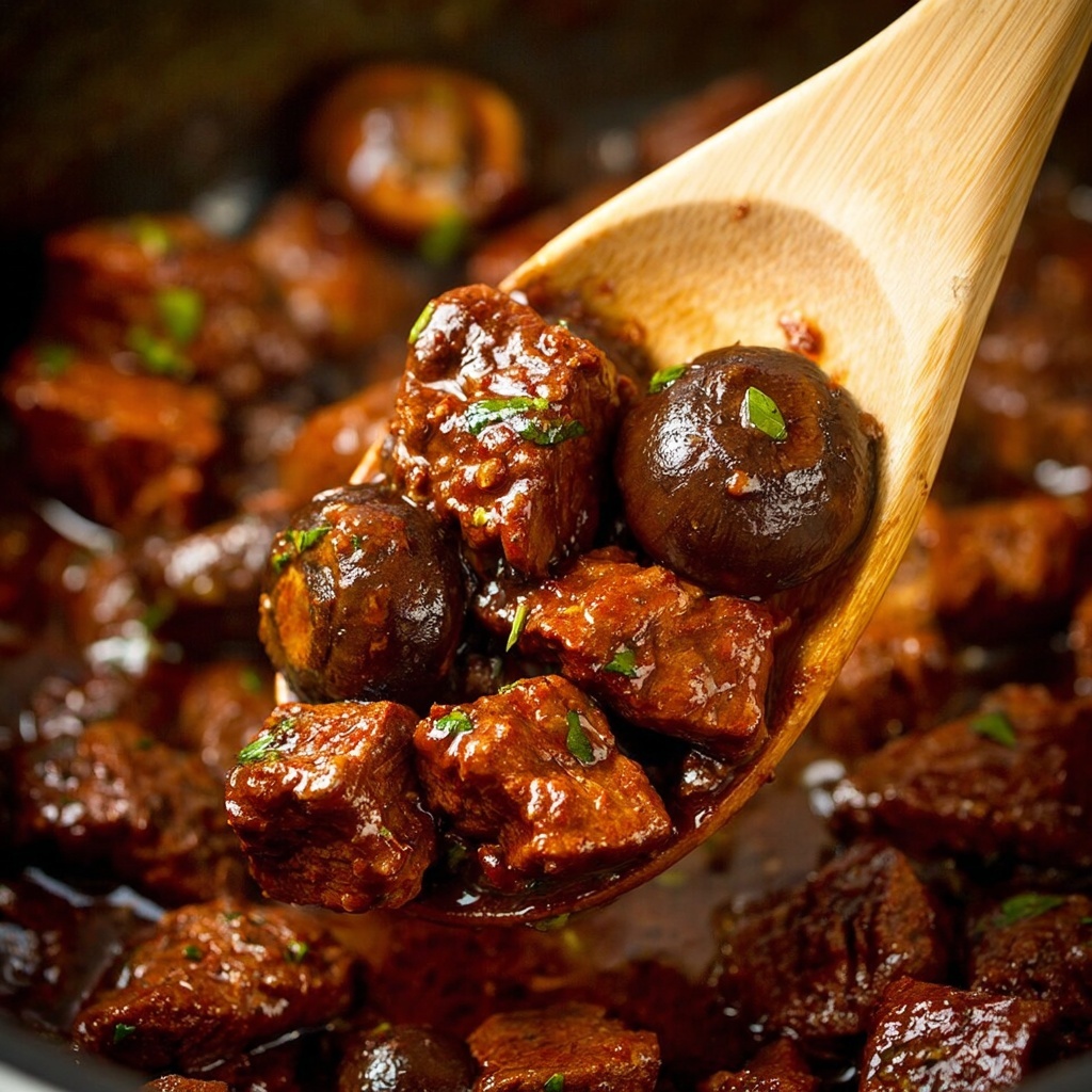 Crockpot Steak Bites with Mushrooms Recipe - Recipe Image