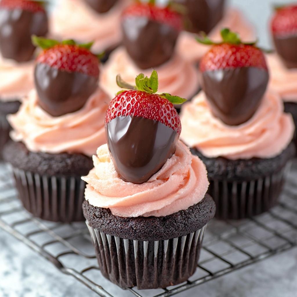 Chocolate Covered Strawberry Cupcakes Recipe - Recipe Image