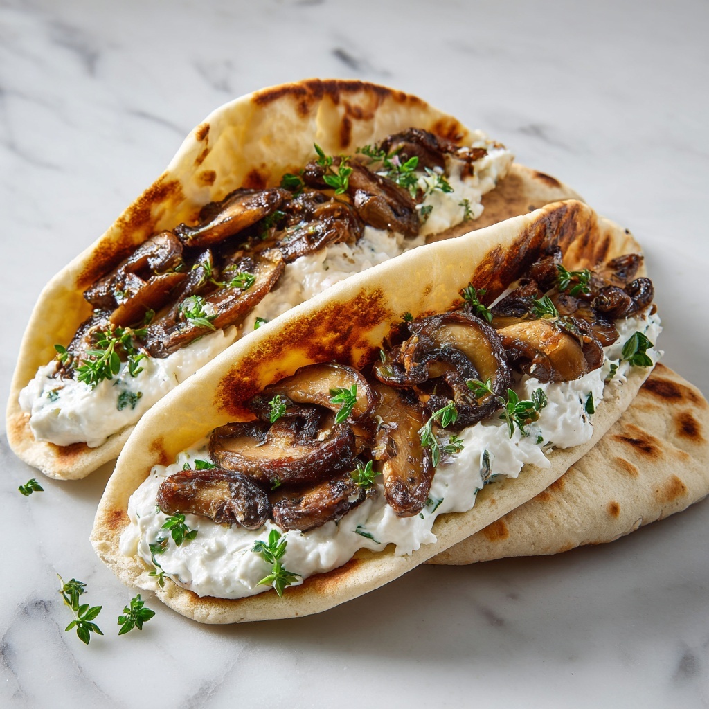 Cheesy Beef and Mushroom Pita Pockets with Tzatziki Sauce Recipe - Recipe Image
