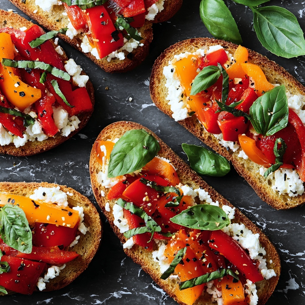 Roasted Red Pepper and Feta Bruschetta Recipe - Recipe Image
