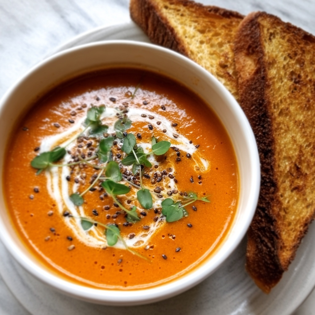 Creamy Tomato Soup with Grilled Cheese Sandwich Recipe - Recipe Image