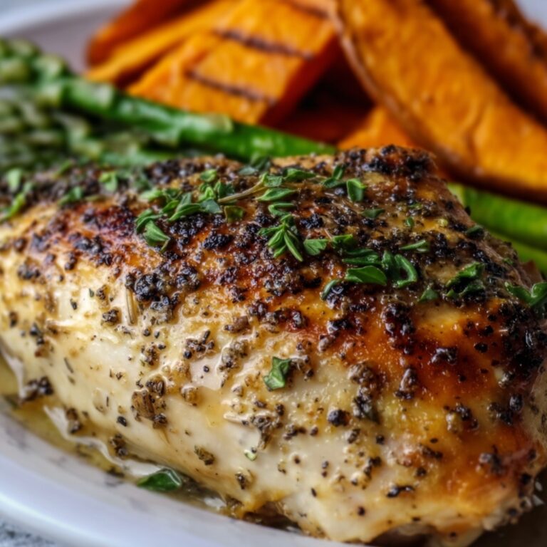 Garlic Herb Chicken with Roasted Sweet Potato & Asparagus Recipe