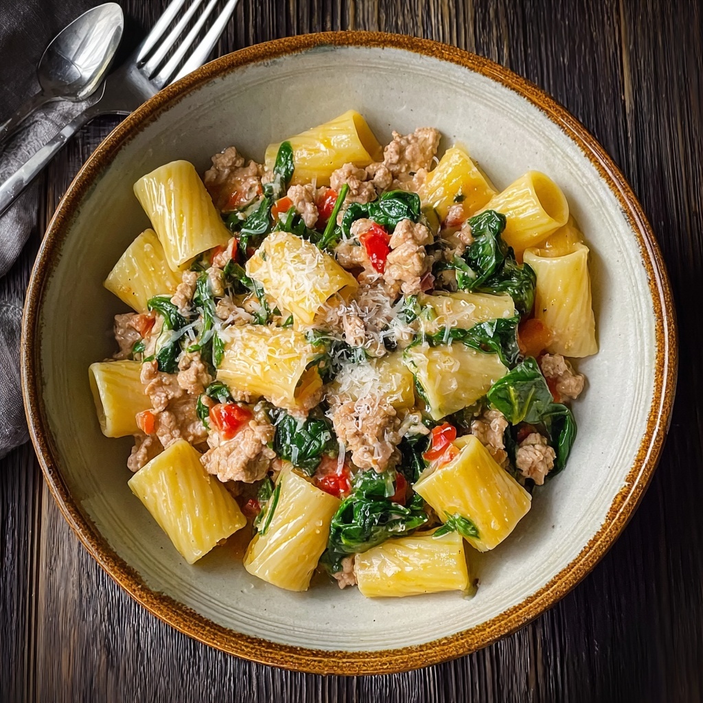 Spicy Paccheri with Sausage & Greens Recipe - Recipe Image