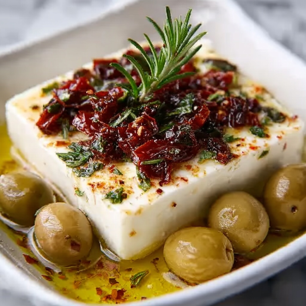 Baked Feta with Olives and Sun-Dried Tomatoes Recipe - Recipe Image