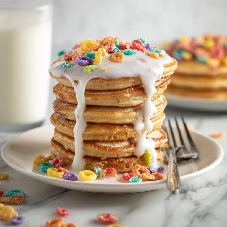 Fruity Pebble Pancakes with Marshmallow Fluff Recipe