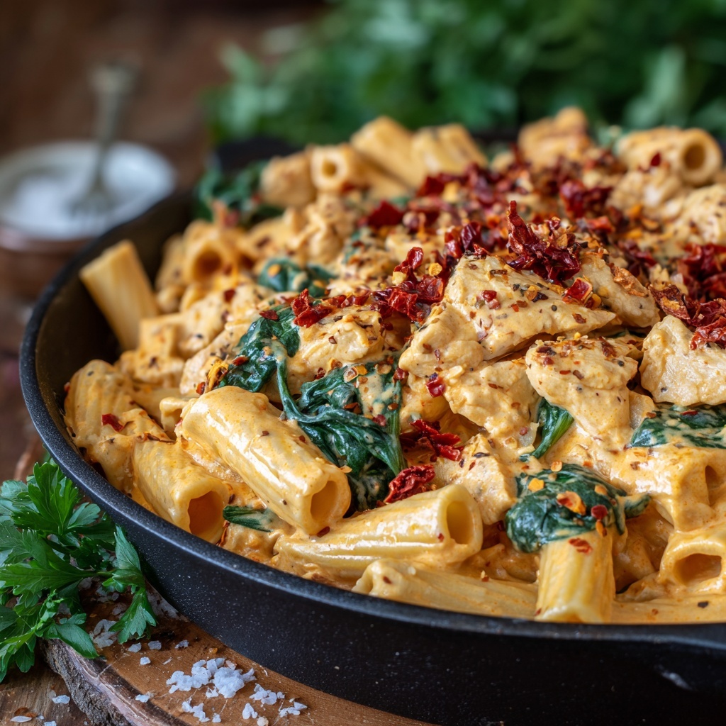 Creamy Asiago Chicken Pasta with Sun-Dried Tomatoes Recipe - Recipe Image