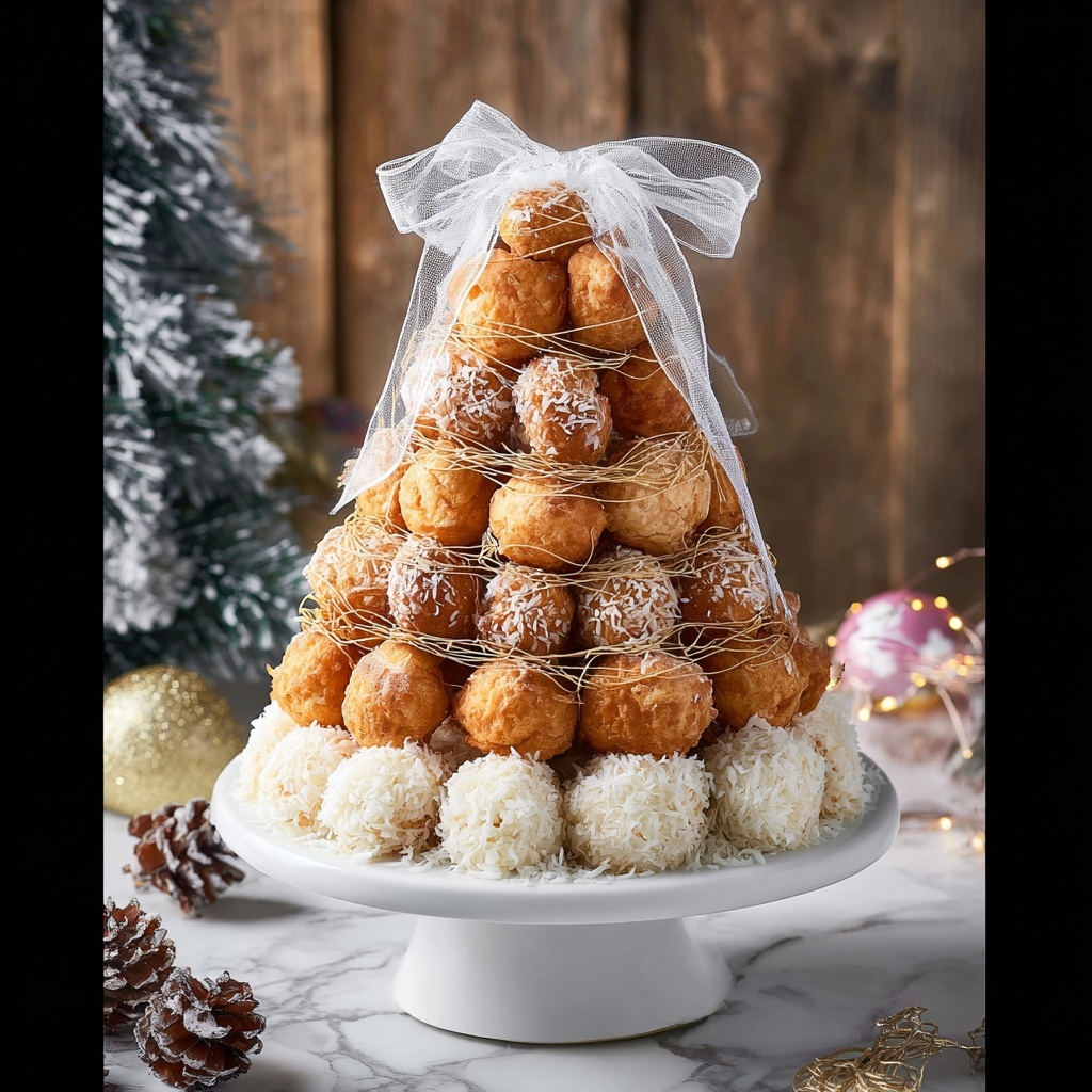 Croquembouche: Elegant Caramel and Coconut Puff Tower Recipe - Recipe Image