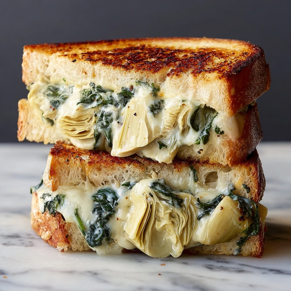 Melt into Comfort with Vegan Spinach Artichoke Grilled Cheese Recipe - Recipe Image