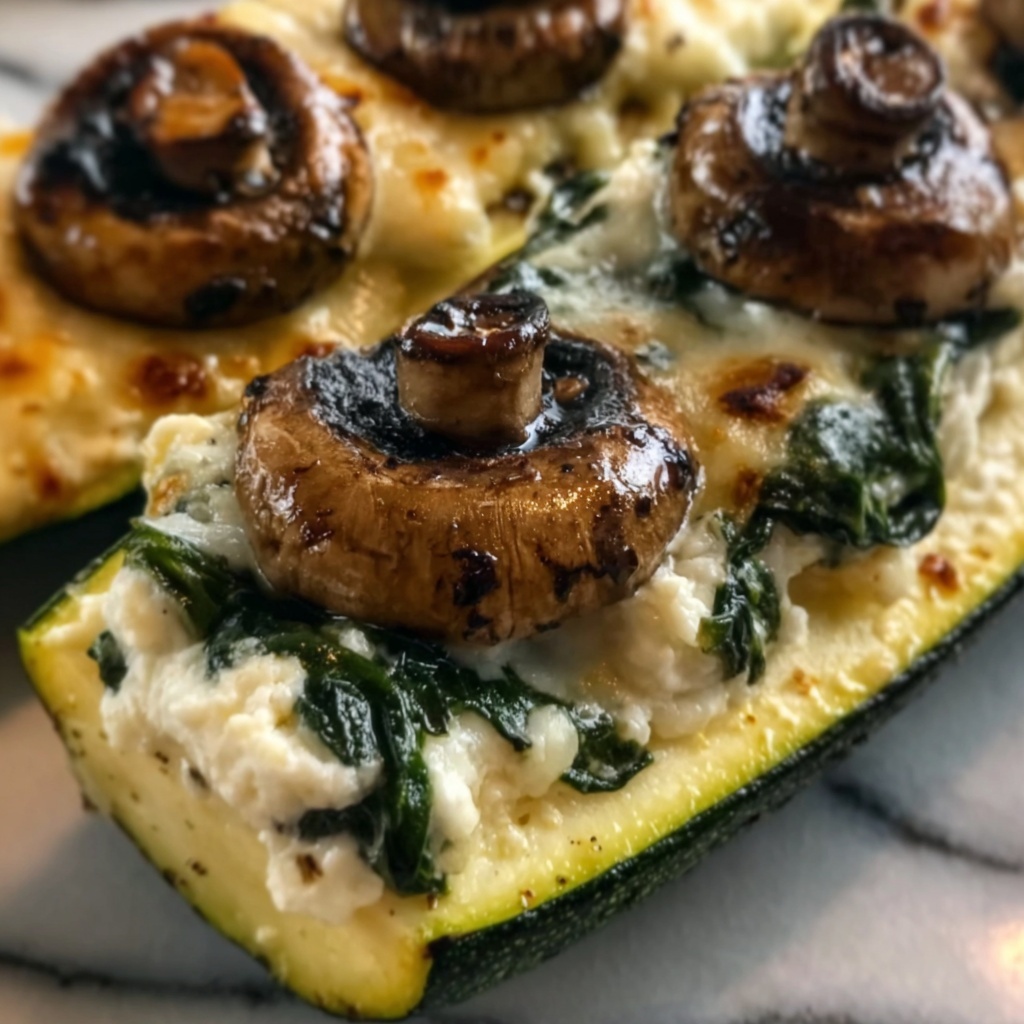 Spinach, Mushroom, and Ricotta Stuffed Zucchini Recipe - Recipe Image