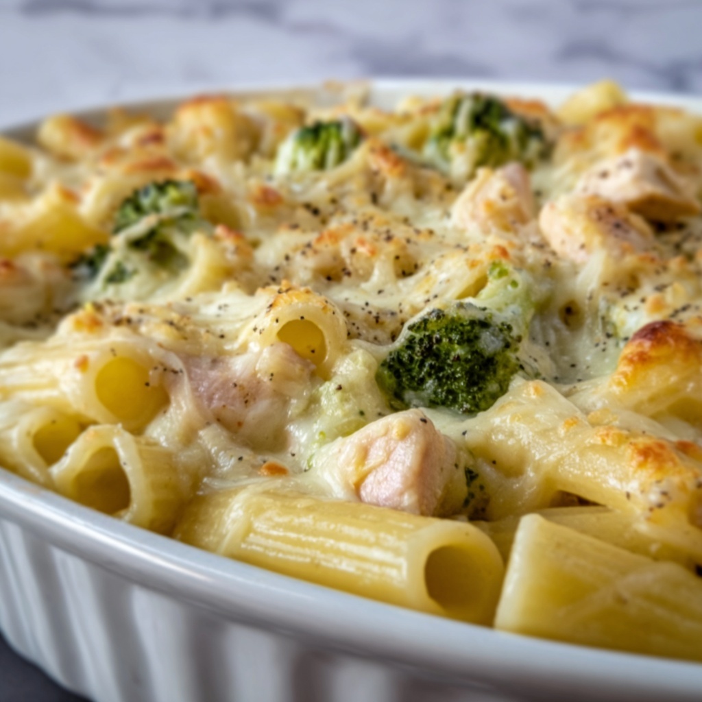 Creamy Pesto Chicken and Broccoli Pasta Bake Recipe - Recipe Image