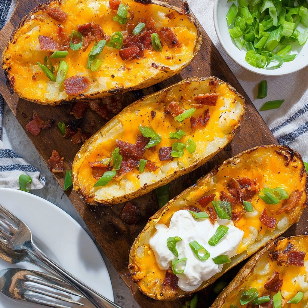 Crispy Potato Skins with Bacon, Cheese, and Green Onion Recipe - Recipe Image