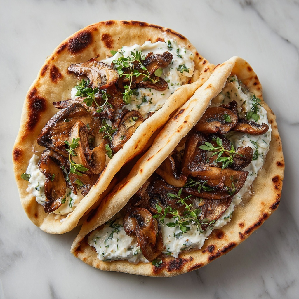 Cheesy Beef and Mushroom Pita Pockets with Tzatziki Sauce Recipe - Recipe Image