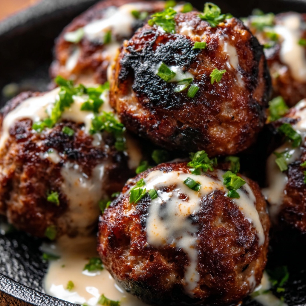Juicy Korean-Style BBQ Meatballs with Spicy Mayo Sauce Recipe - Recipe Image